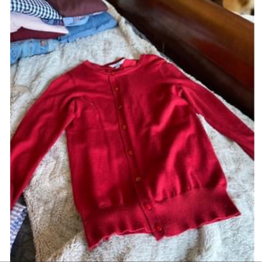 Red women’s cardigan/size 4-6/smoke free home